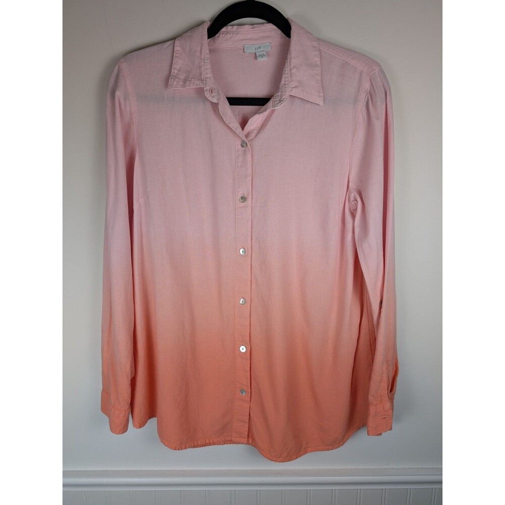 J Jill Shirt Womens XS Multicolor Ombre Linen Blend Button Up Blouse Beach Boho